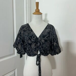 SANCTUARY Navy Blue Floral Print Chiffon Crop Top Size S